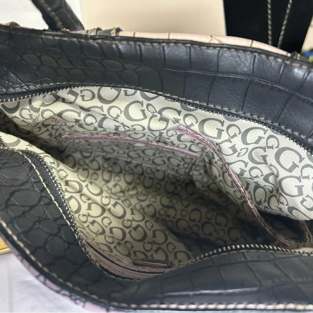 Guess Vintage Black & Pink crocodile skin textured bag